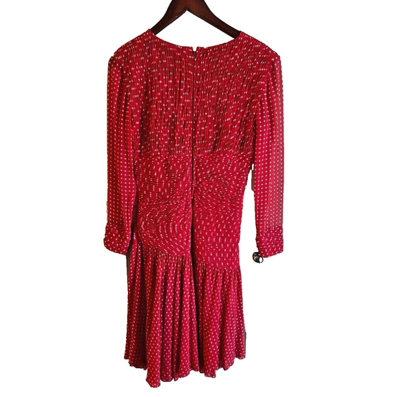 Scarlet Romance Polka Dot Ruched Drop Waist Floral applique Retro holiday Sz S/M - Picture 3 of 11